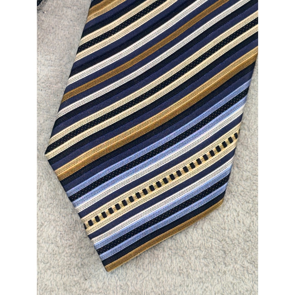Colours by Alexander Julian Mens Silk Tie Navy Blue Gold Striped Geometric